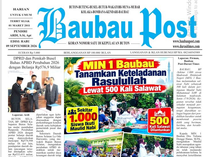 Epaper Koran Harian Baubau Post Edisi 09 September 2026