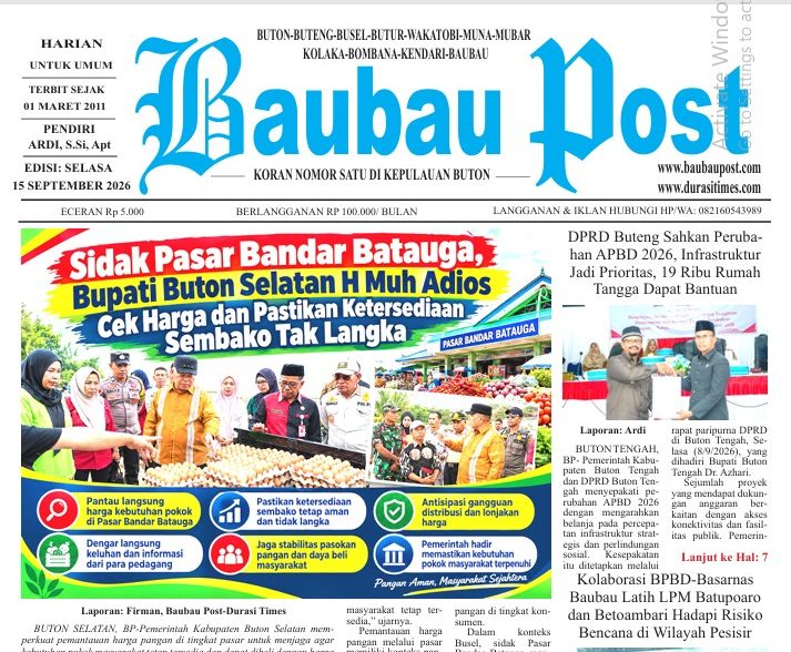 Epaper Koran Harian Baubau Post Edisi 15 September 2026
