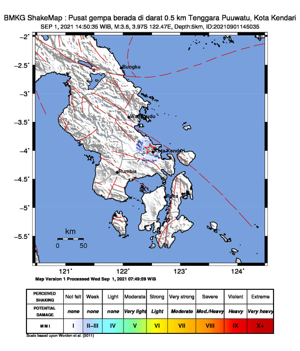 Kendari Diguncang Gempa 3,6 SR, Warga Keluar Rumah Berlarian 2 F01.4 Peta GEmpa di Sultra