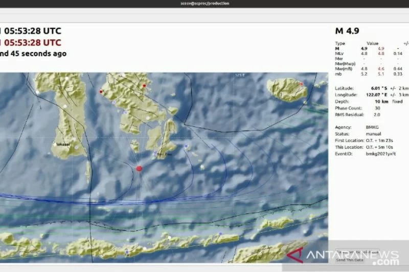 F02.1 Gempa magnitudo 49 guncang wilayah Buton Selatan Sulawesi Tenggara