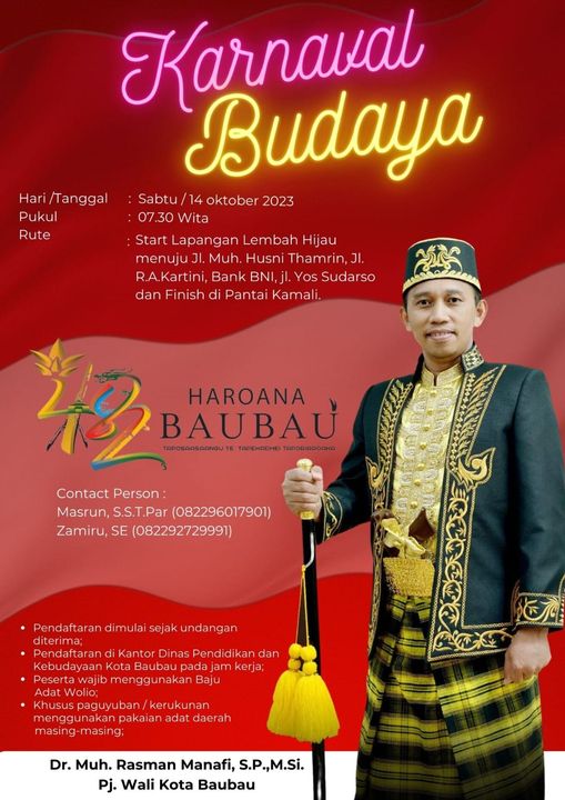Ini Dia Rute Karnaval Budaya Semarakkan Haroana Baubau yang Akan Digelar Sabtu 14 Oktober 2023 2 Ini Dia Rute Karnaval Budaya Semarakkan Haroana Baubau yang Akan Digelar Sabtu 14 Oktober 2023