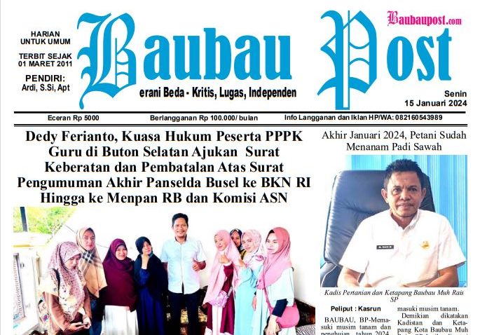 cover, e-Paper Koran Baubau Post Edisi 15 Januari 2024