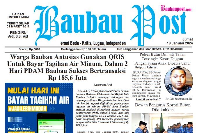 cover, e-Paper Koran Baubau Post Edisi 19 Januari 2024