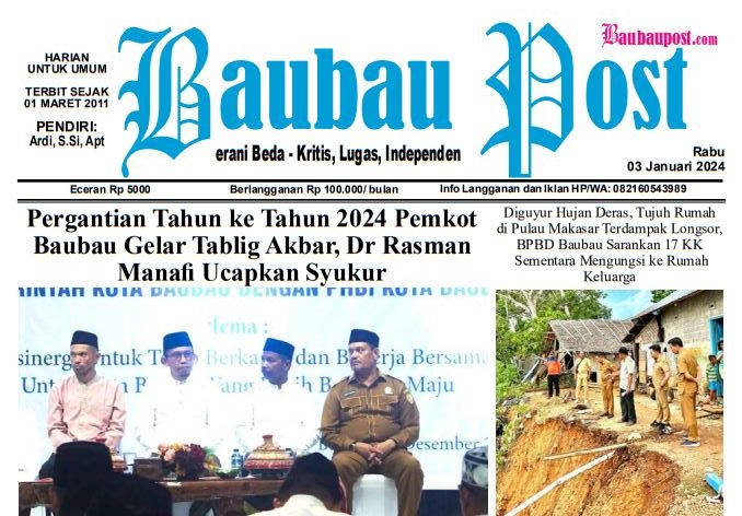 cover, e-Paper Koran Baubau Post Edisi 03 Januari 2024