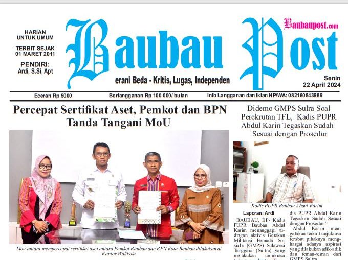 cover, e-Paper Koran Baubau Post Edisi 22 April 2024