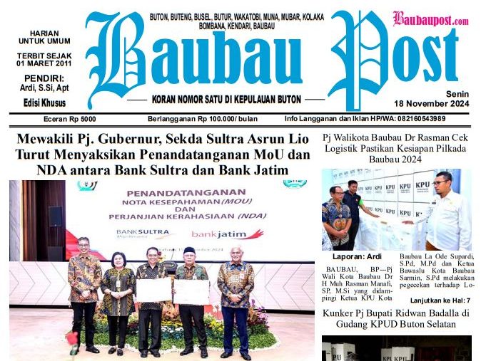 Epaper Koran Harian Baubau Post Edisi 18 November 2024