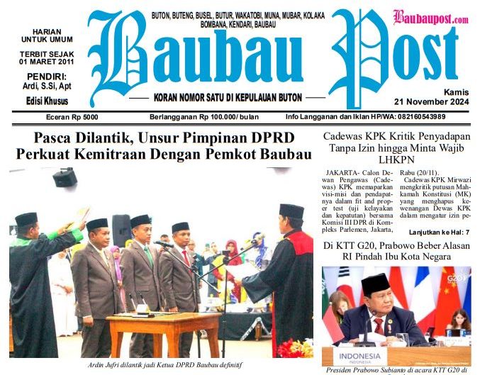 Epaper Koran Harian Baubau Post Edisi 21 November 2024