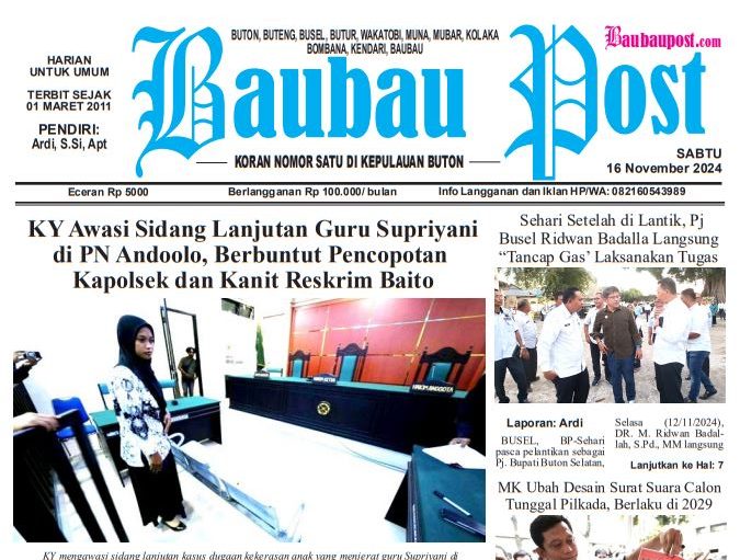 Epaper Koran Harian Baubau Post Edisi 16 November 2024