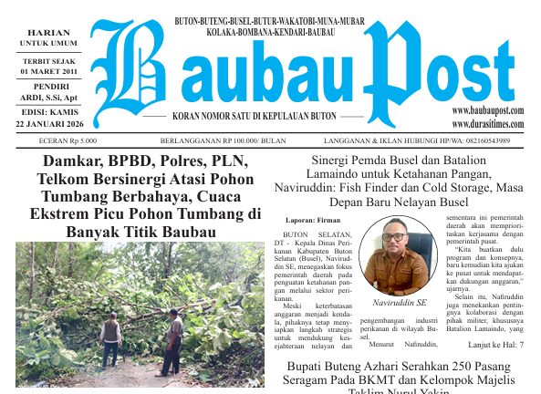 Epaper Koran Harian Baubau Post Edisi 22 Januari 2026 1 COVER 1