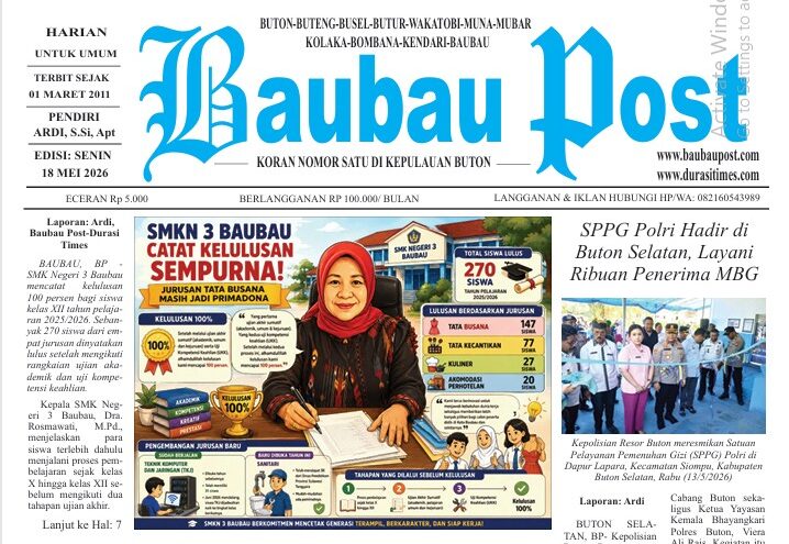 Epaper Koran Harian Baubau Post Edisi 18 Mei 2026