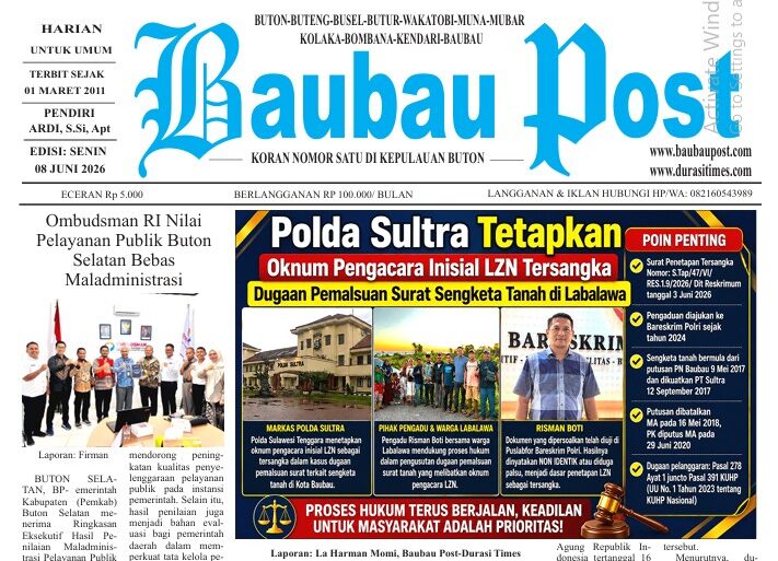 Epaper Koran Harian Baubau Post Edisi 08 Juni 2026