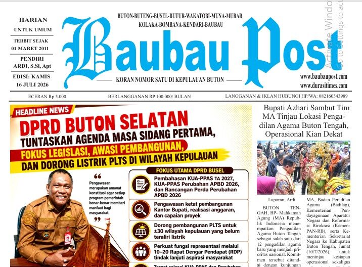 Epaper Koran Harian Baubau Post Edisi 16 Juli 2026