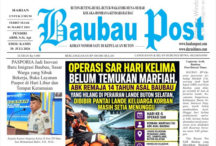 Epaper Koran Harian Baubau Post Edisi 30 Juli 2026