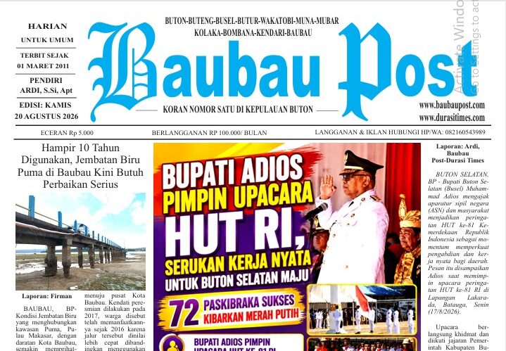 Epaper Koran Harian Baubau Post Edisi 20 Agustus 2026