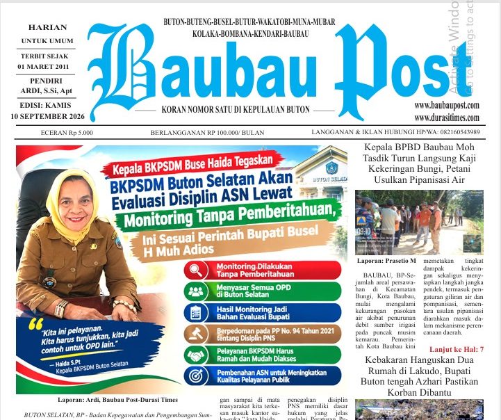 Epaper Koran Harian Baubau Post Edisi 10 September 2026