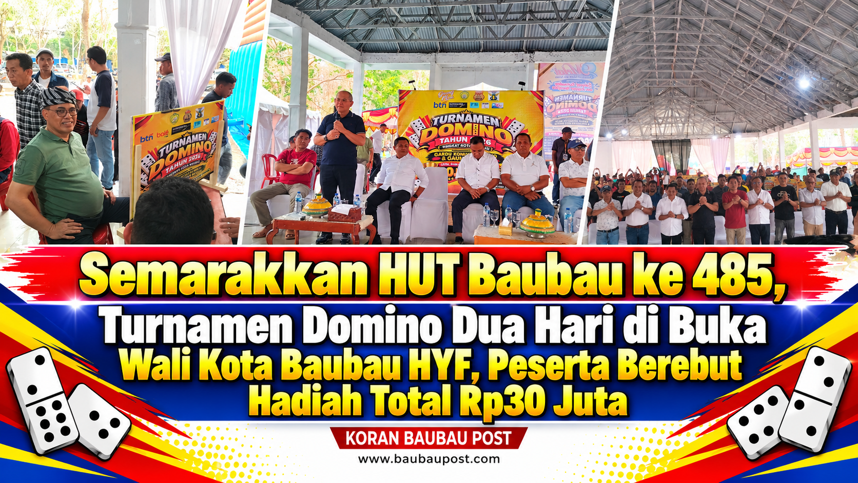 Semarakkan HUT Baubau ke 485, Turnamen Domino Dua Hari di Buka Wali Kota Baubau HYF, Peserta Berebut Hadiah Total Rp30 Juta