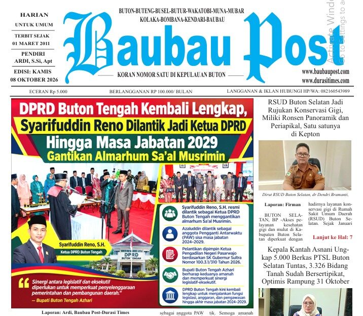 Epaper Koran Harian Baubau Post Edisi 08 Oktober 2026